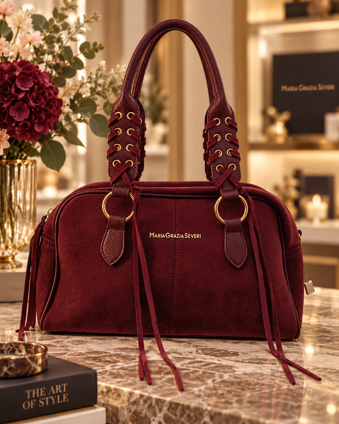 Bolso Granate con Asas Trenzadas