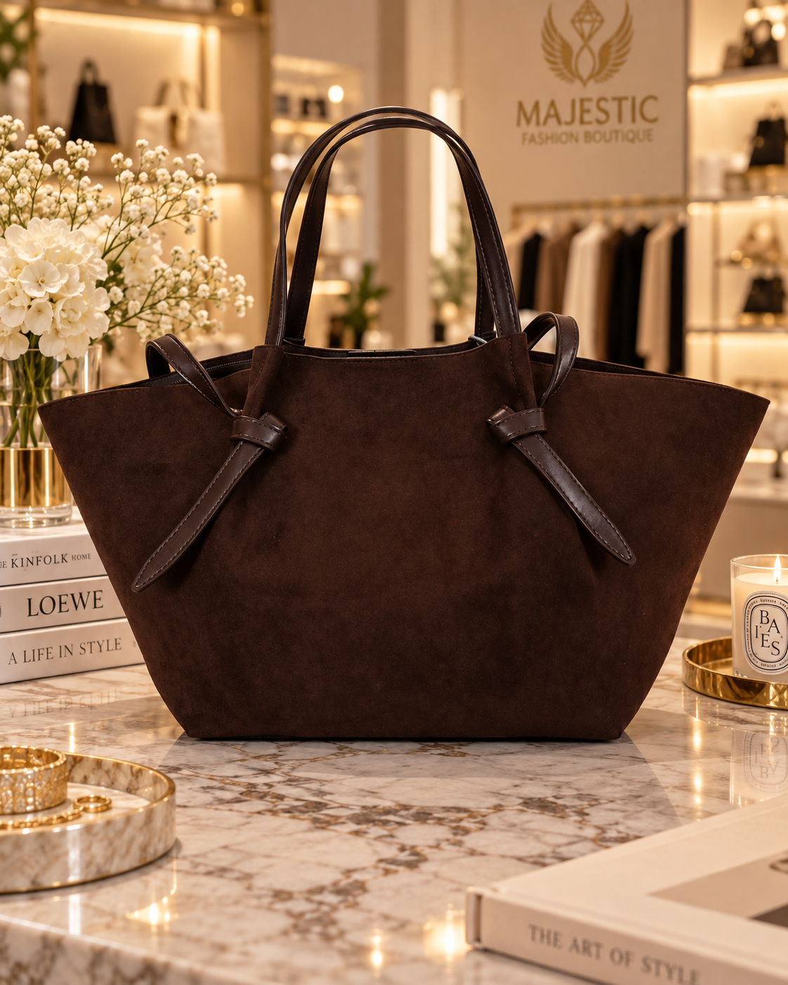 Bolso Shopper de Ante Marrón "Esencia Natural" | Majestic Fashion