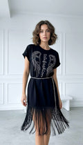 Vestido Negro con Flecos