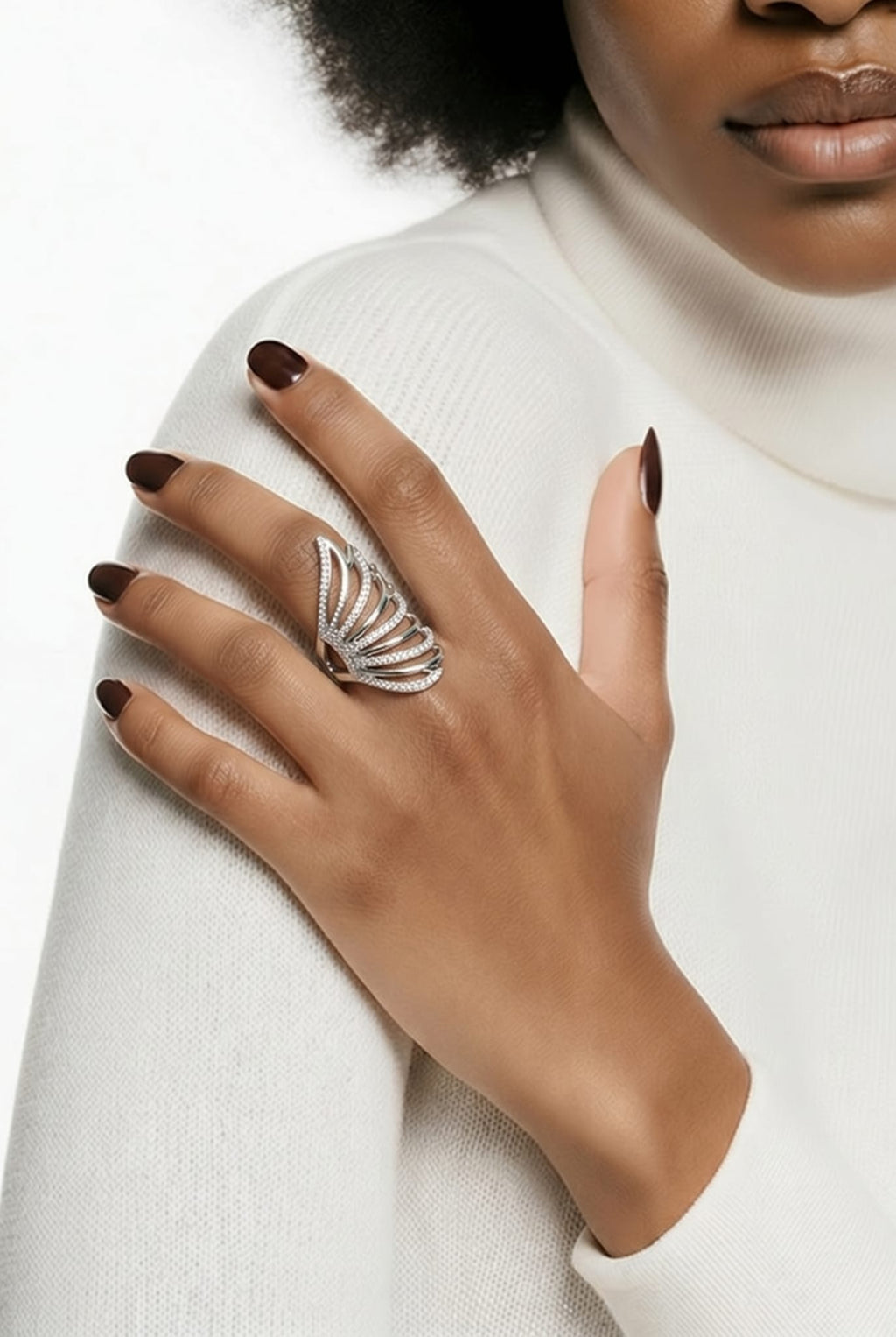 Anillo de Acero Inoxidable Diseño Hoja para Mujer