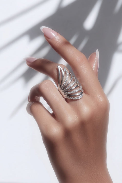 Anillo de Acero Inoxidable Diseño Hoja para Mujer
