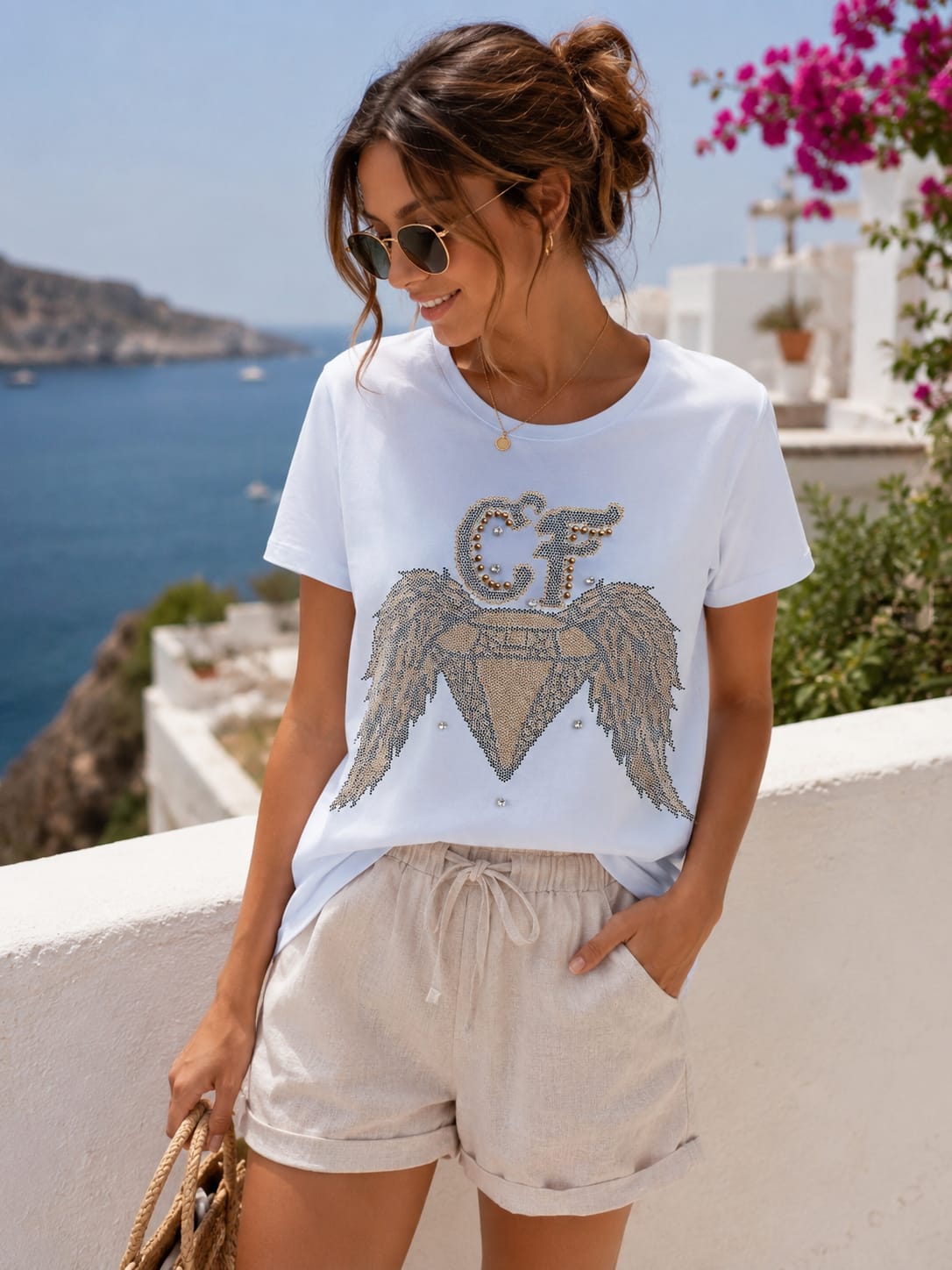 Camiseta Blanca Alas Brillo CF
