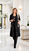 Conjunto de 3 Piezas Negro con Pedrería – Elegancia y Sofisticación