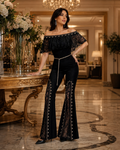 Mono Negro Elegante con Encaje y Pedrería – Glamour para Ocasiones Especiales